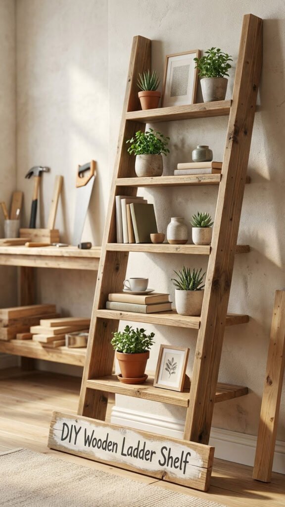 DIY Wooden Ladder Shelf