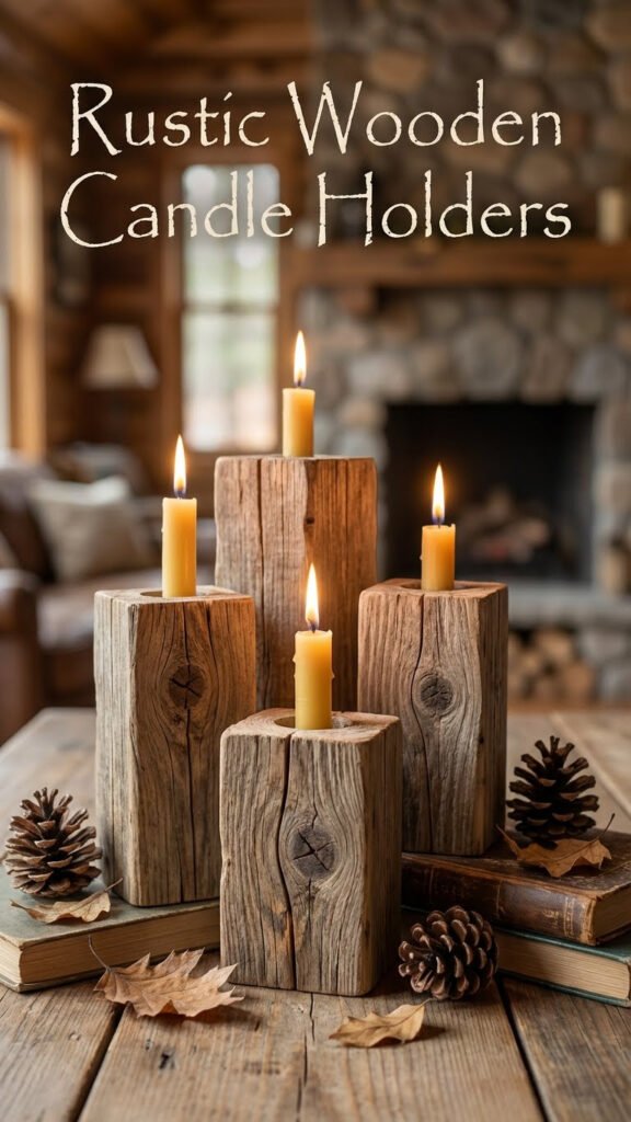 Rustic Wooden Candle Holders