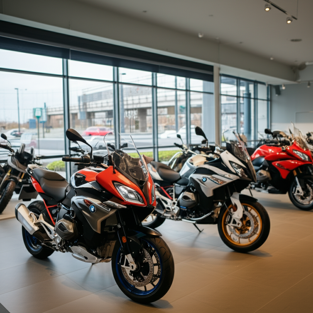 Generate a high-quality, relevant image prompt for an article about: BMW Bike Showroom Near Me: 7 Fa