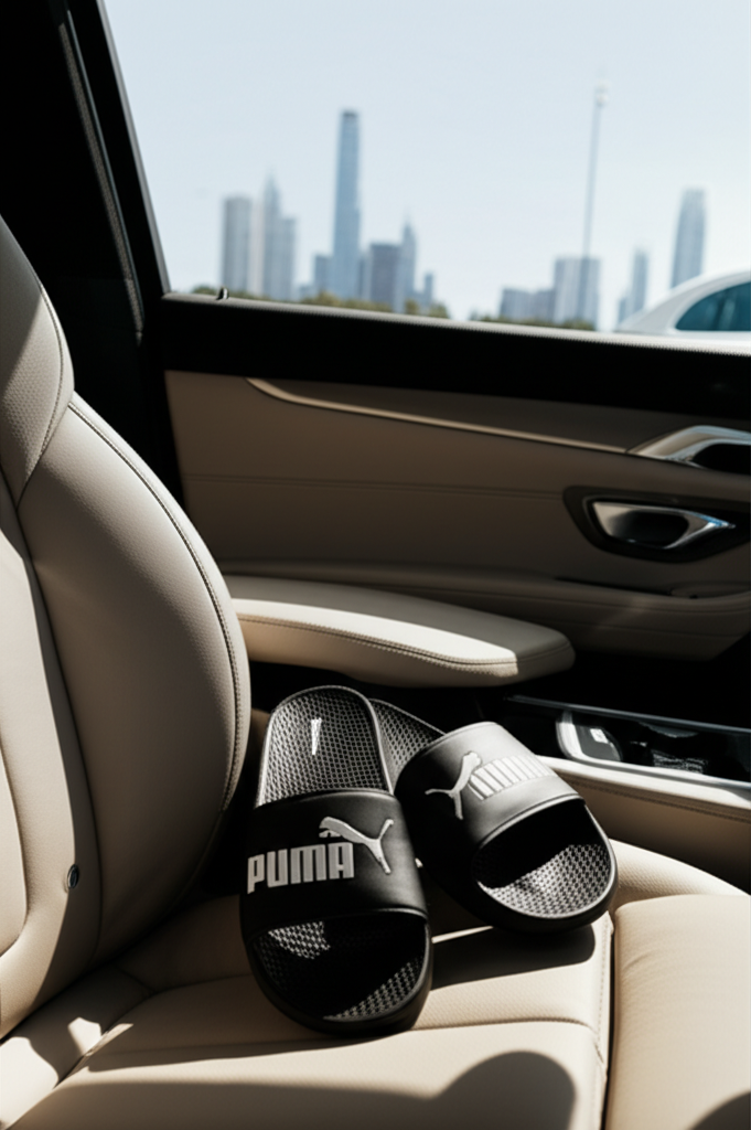 Generate a high-quality, relevant image prompt for an article about: Puma X BMW Slides: 7 Bold Featu