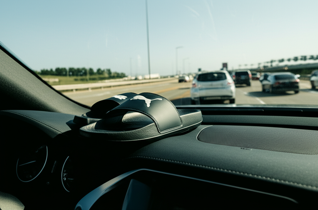 Generate a high-quality, relevant image prompt for an article about: Puma X BMW Slides: 7 Bold Featu