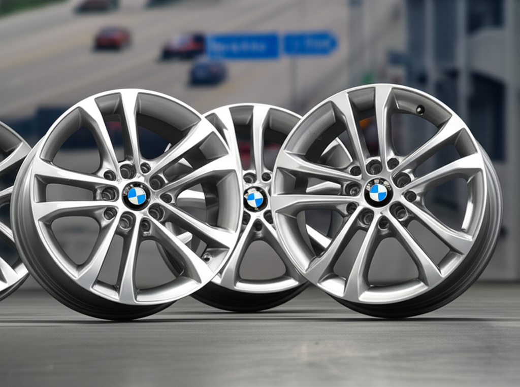 Generate a high-quality, relevant image prompt for an article about: BMW 17 Inch Alloy Wheels: 6 Stu