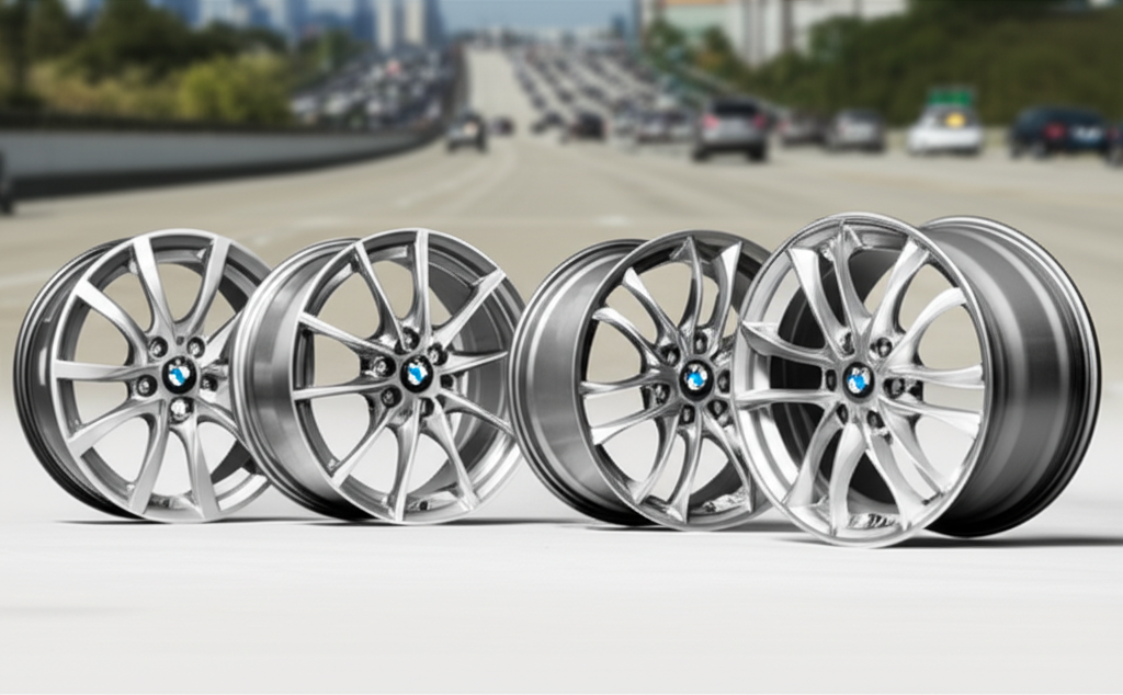 Generate a high-quality, relevant image prompt for an article about: BMW 17 Inch Alloy Wheels: 6 Stu