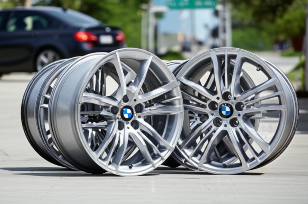 Generate a high-quality, relevant image prompt for an article about: BMW 18 Inch Alloy Wheels: 7 Bol