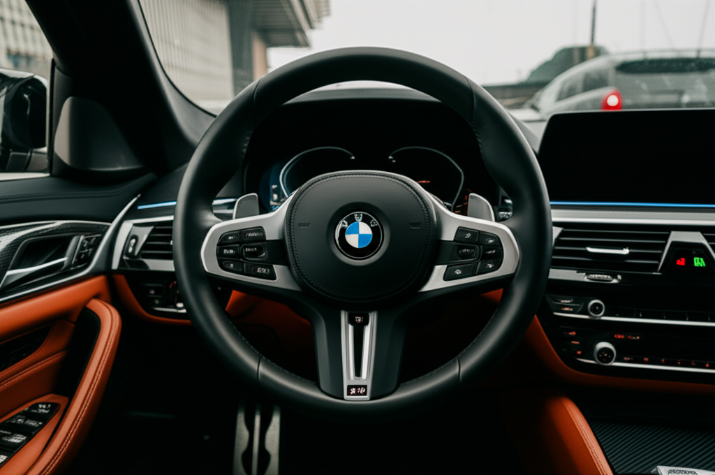 Generate a high-quality, relevant image prompt for an article about: BMW M5 Steering Wheel: 7 Bold F