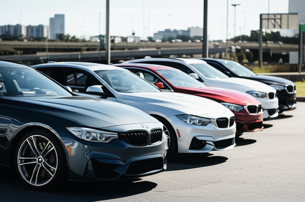 Generate a high-quality, relevant image prompt for an article about: Pre Owned BMW Cars in Chennai: