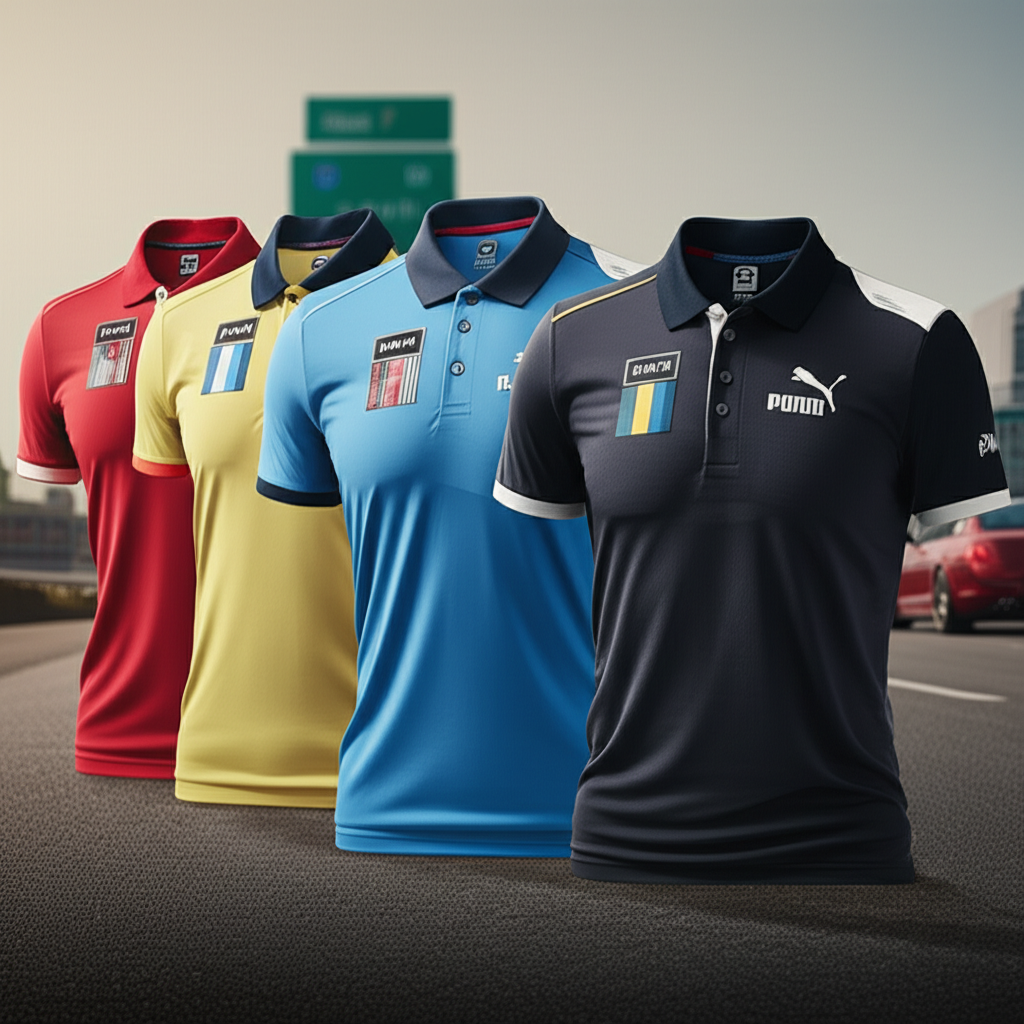 Puma BMW Motorsport Polo T-Shirts: 6 Stunning Designs 2 Generate a high-quality, relevant image prompt for an article about: Puma BMW Motorsport Polo T-Shir