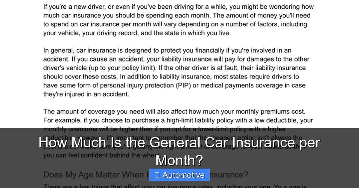How Much Is the General Car Insurance per Month?