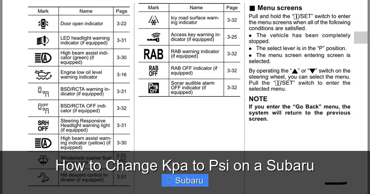 How to Change Kpa to Psi on a Subaru