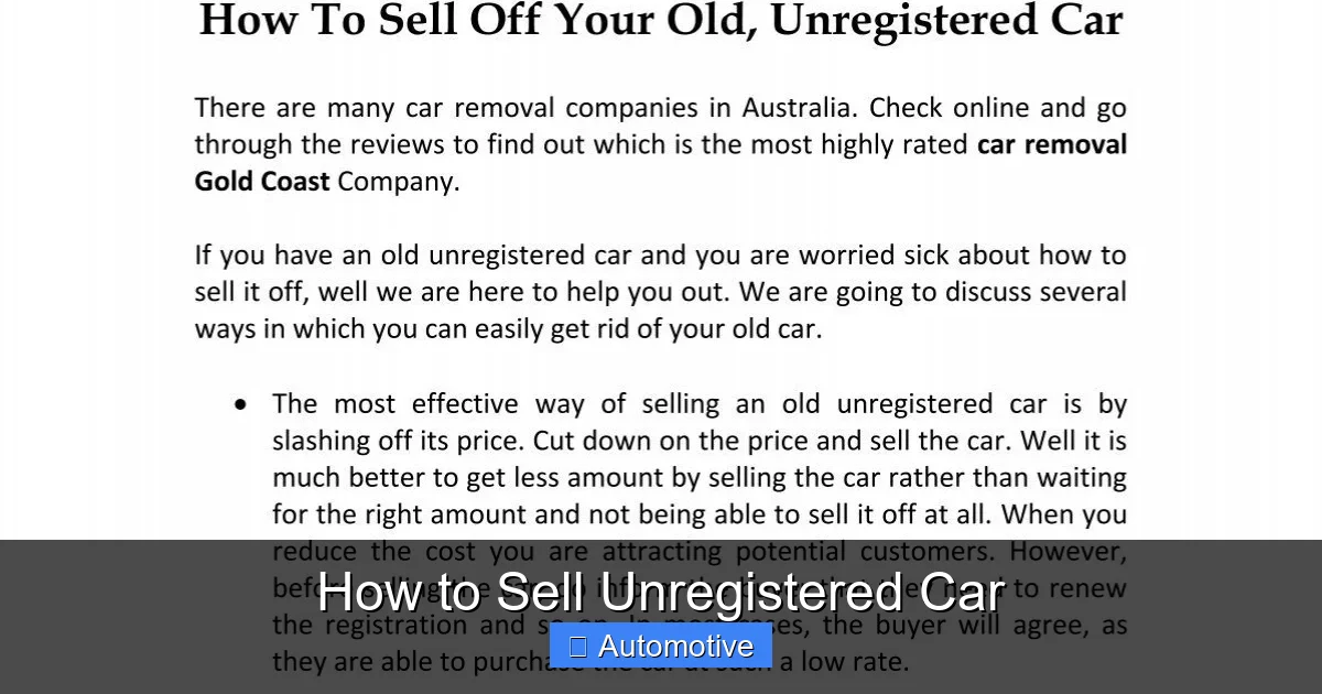 How to Sell Unregistered Car
