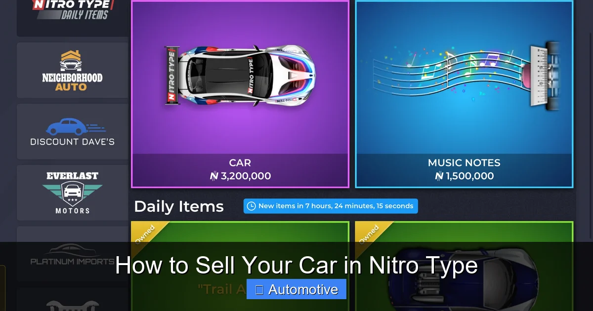 How to Sell Your Car in Nitro Type