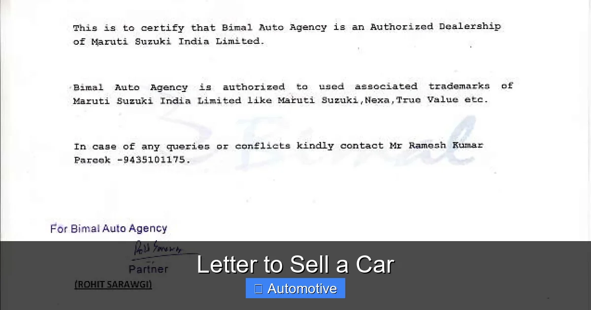 Letter to Sell a Car