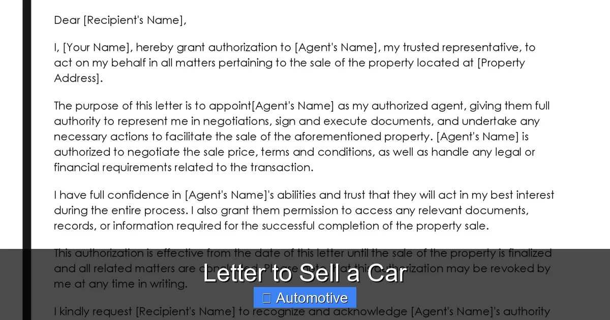 Letter to Sell a Car
