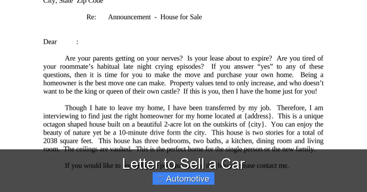 Letter to Sell a Car