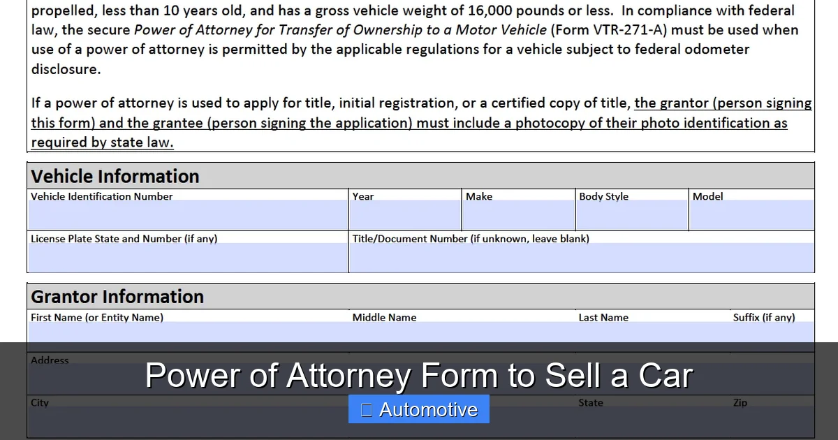 Power of Attorney Form to Sell a Car