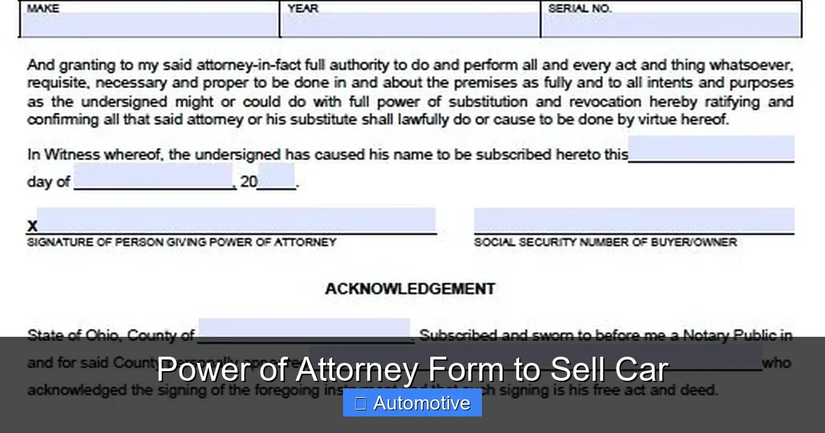 Power of Attorney Form to Sell Car