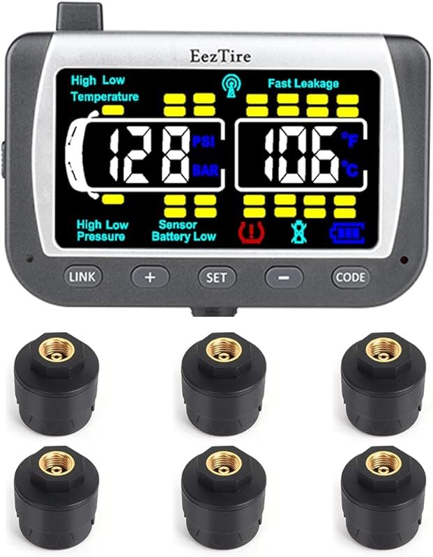 EEZTire TPMS with Color Monitor and Six Sensors for Real-Time RV Tire 