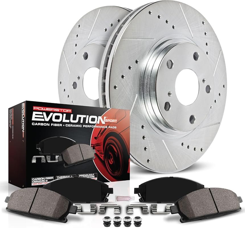 Power Stop Front Z23 Carbon Fiber Brake Pads and Drilled and Slotted R