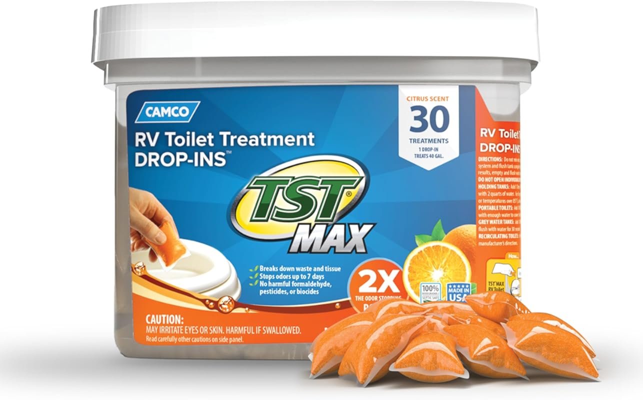 Camco TST MAX RV Toilet Treatment Drop-Ins Break Down Waste, Control O