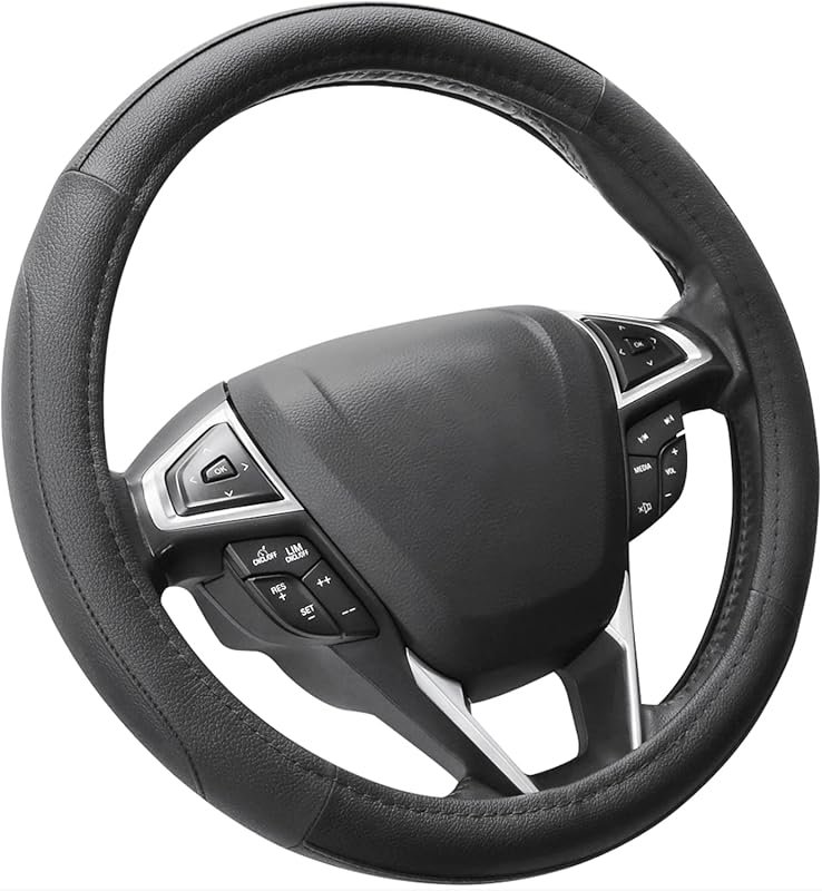 Black Microfiber Leather Steering Wheel Cover for Universal Standard S