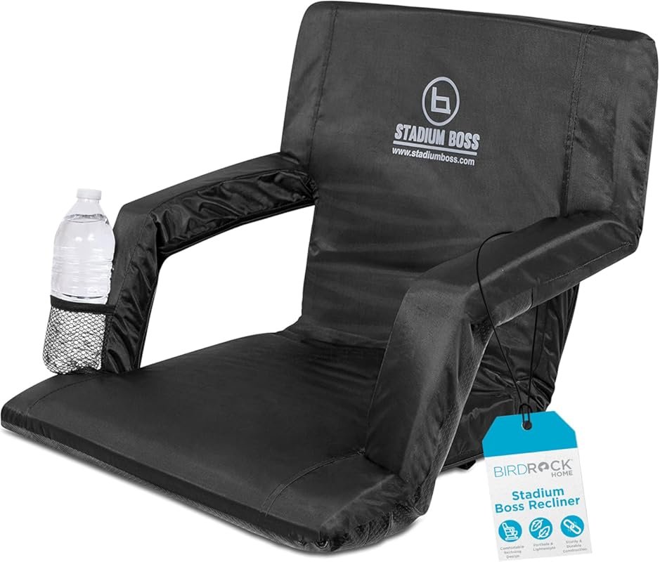 Recliner Stadium Seat with Padded Back and Armrests, Six Positions, an
