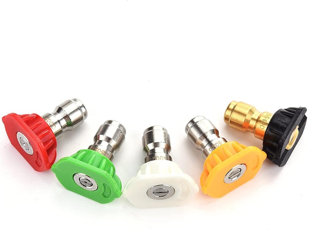 5-Pack Pressure Washer Spray Nozzle Tips, 1/4 inch, Ideal for Car Wash