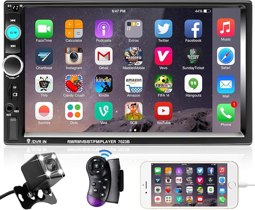 Podofo Double Din Car Stereo with 7-Inch Touch Screen, Bluetooth, USB,