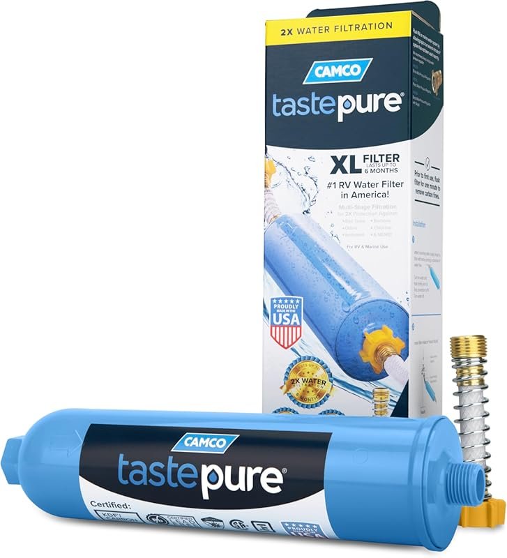 Camco Tastepure XL RV Inline Water Filter with Flexible Hose Protector