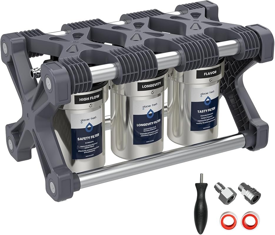 GLACIER FRESH RV Water Filter with 0.2 Micron 3-Stage Filtration and C