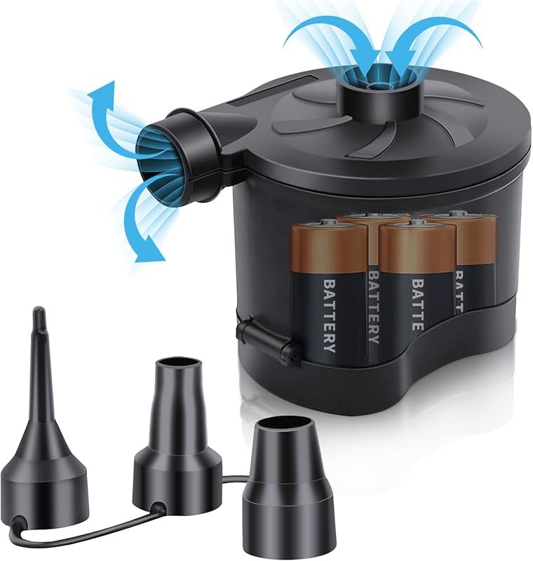 3T6B Battery Powered Air Pump for Inflatables: 3 Nozzles, ideal for Ca