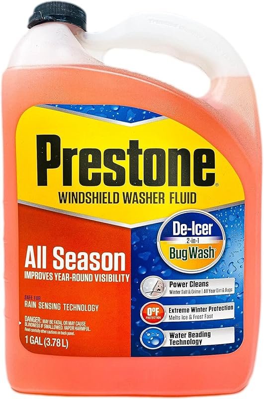 Prestone 3-in-1 all season windshield washer fluid provides year-round