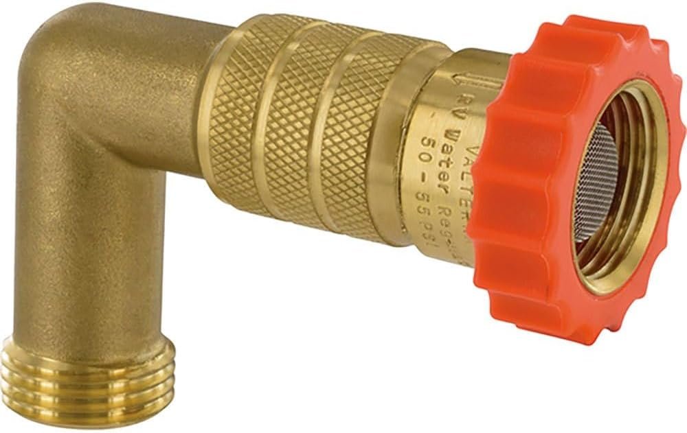 Valterra Water Pressure Regulator with 40-50 PSI Setting and 90 Degree Hose Saver