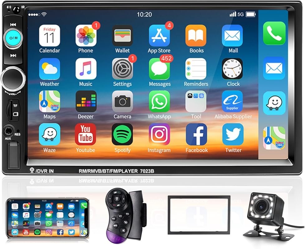 Podofo 7-Inch Double Din Car Stereo with HD Touchscreen Display, Blue