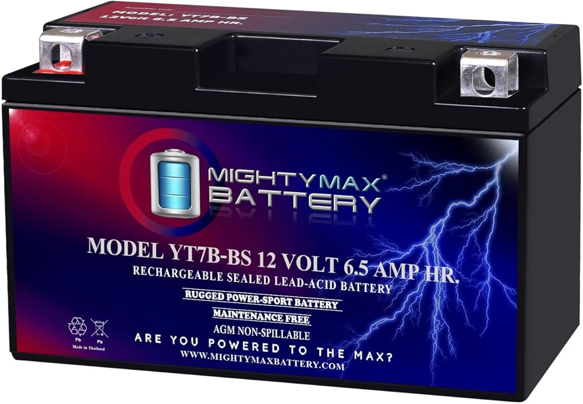 Mighty Max YT7B-BS 12V 6.5AH AGM Battery with 110 CCA for Motorcycle a