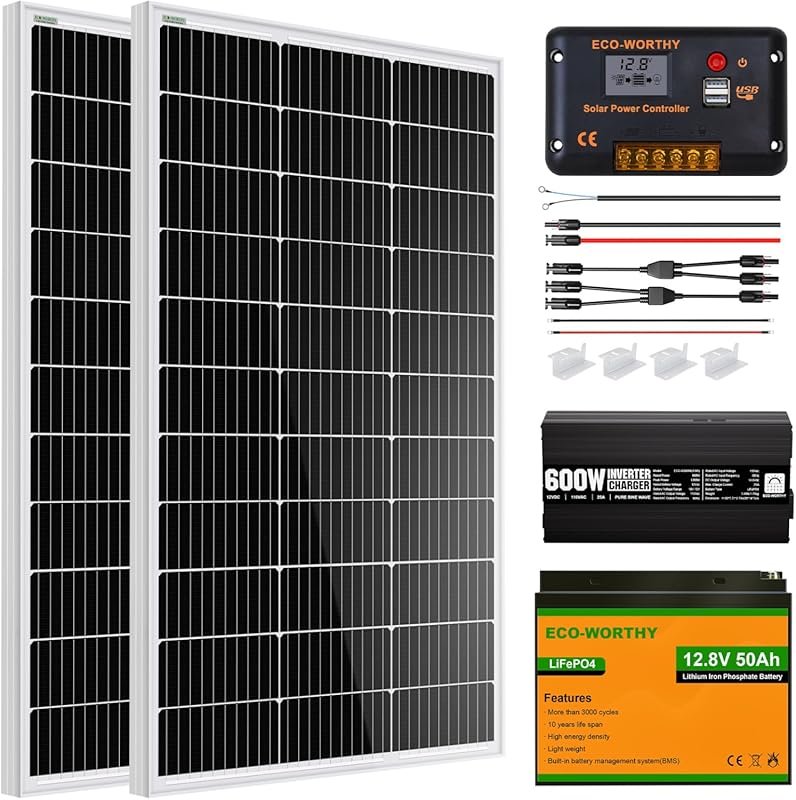 ECO-WORTHY 200W 12V RV Solar Panel Kit with 50Ah Lithium Battery and 6