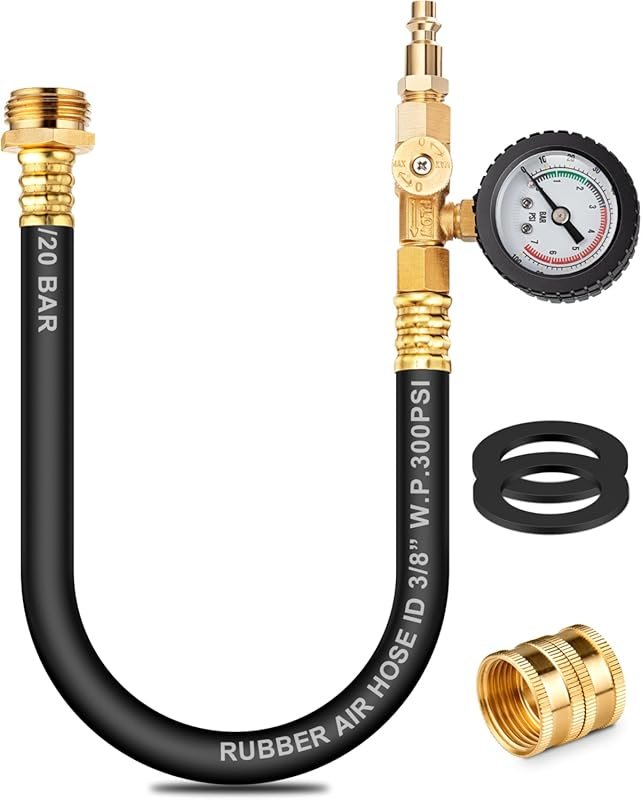 Dual Purpose RV Winterizing Kit with Pressure Gauge, 17Inch Hose Blow 