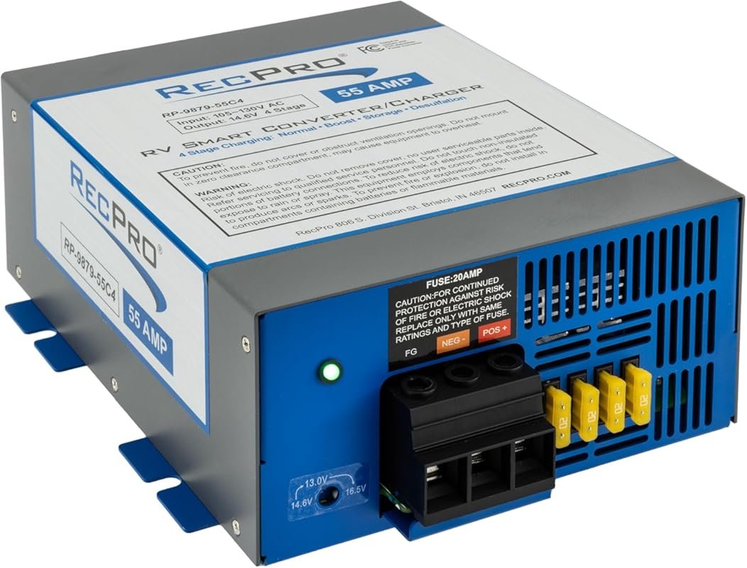 RecPro 55 Amp RV Converter with 4-Stage Smart Charging and 120VAC to 1