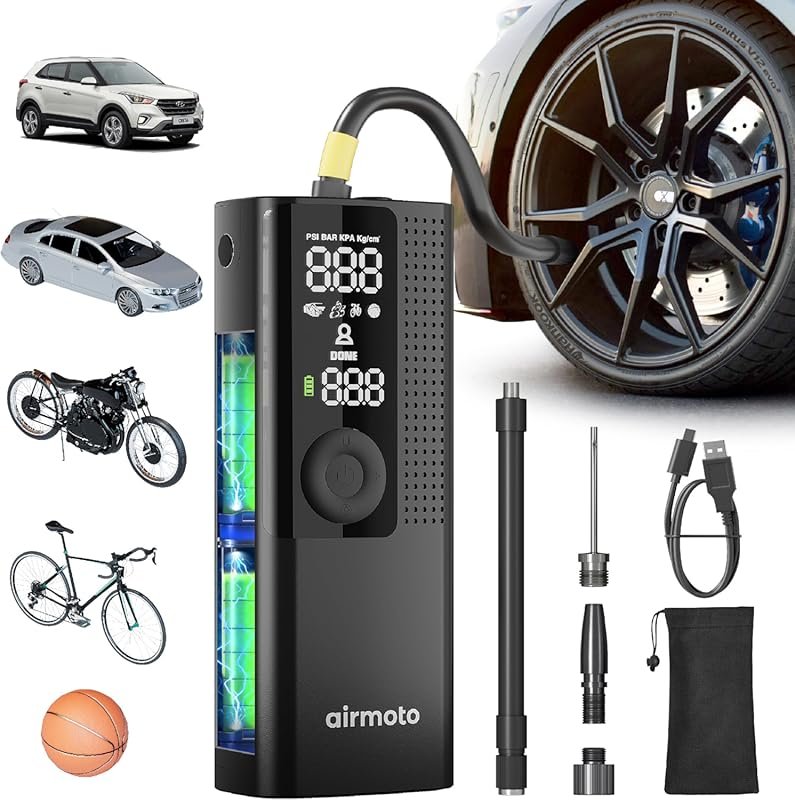 Airmoto Portable Air Compressor for Car and Motorcycle Tires with Digi
