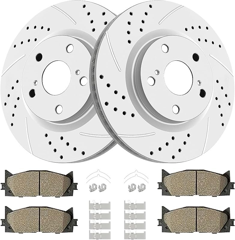 Front Drilled and Slotted Brake Rotors and Ceramic Pads Kit for Toyota