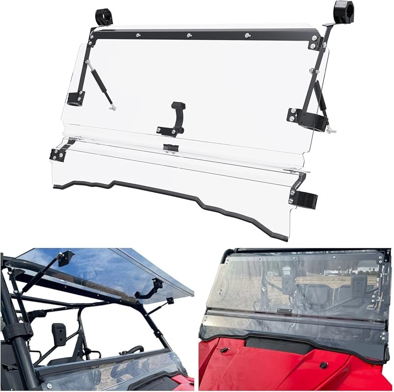 HECASA Flip 2-in-1 Windshield for Honda Pioneer 1000, Clear Windscreen