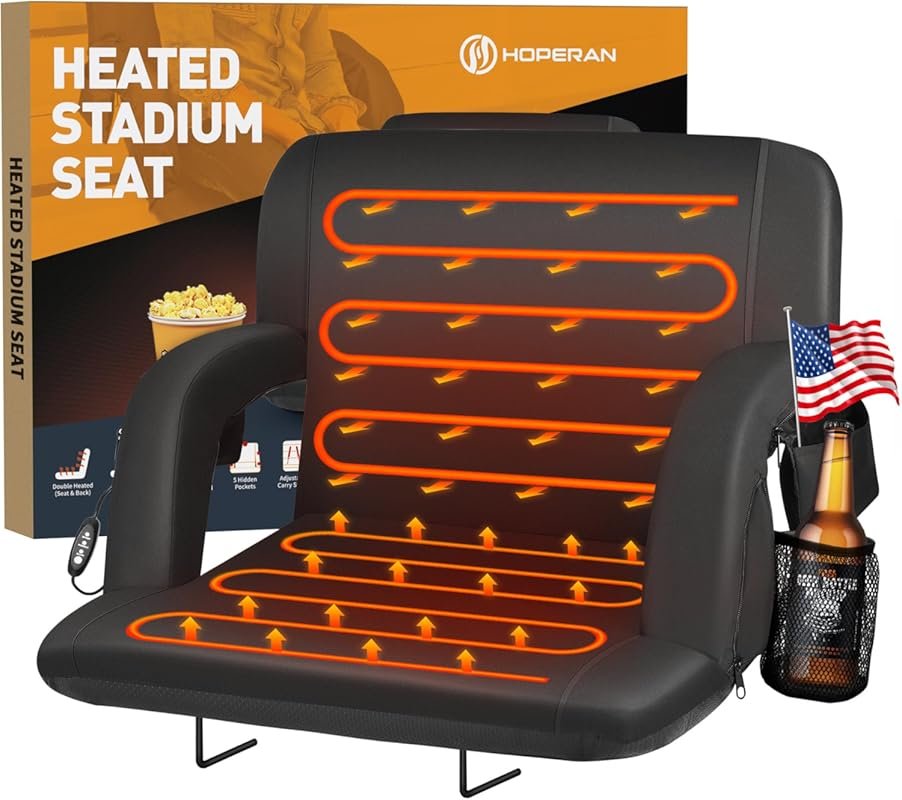 HOPERAN Heated Stadium Seat with USB-Powered Heat Settings, Wide Cushi