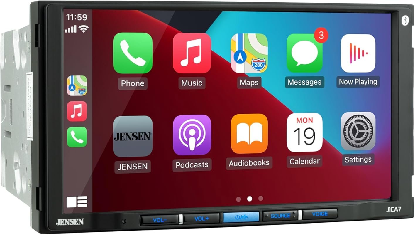Jensen J1CA7 7-Inch Double DIN Car Stereo with Apple CarPlay, Android 