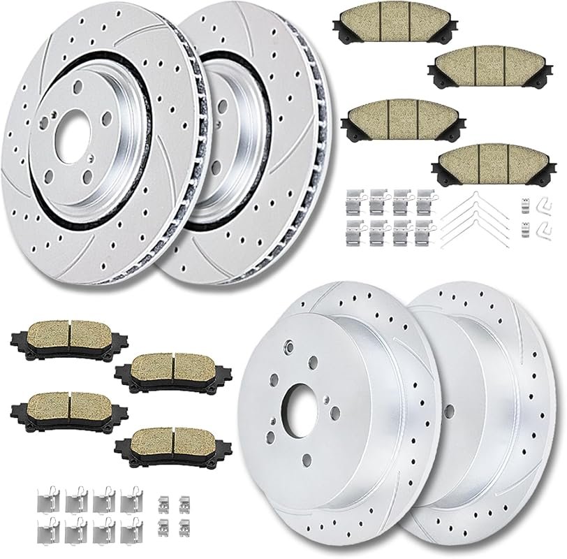Front and Rear Drilled and Slotted Brake Rotors with Ceramic Brake Pad