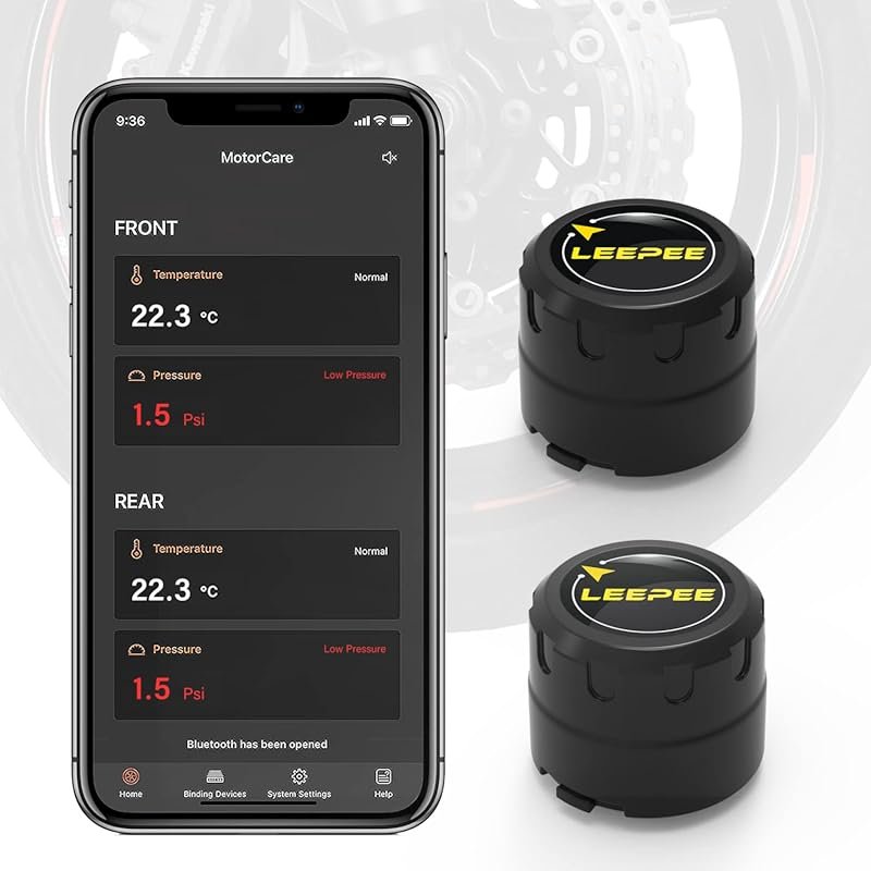 Leepee Motorcycle TPMS with 2 External Sensors for Tire Pressure and T