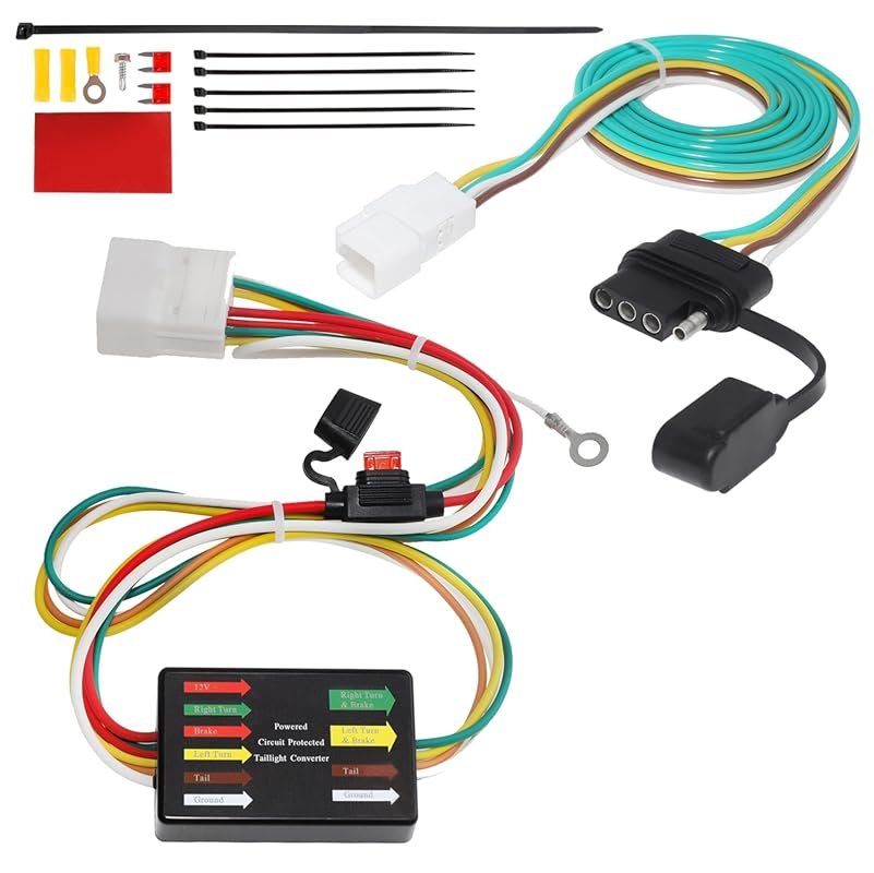 MECMO 4-Pin Trailer Wiring Harness with 4-Way Flat Connector for Toyota Highlander 2008-2019