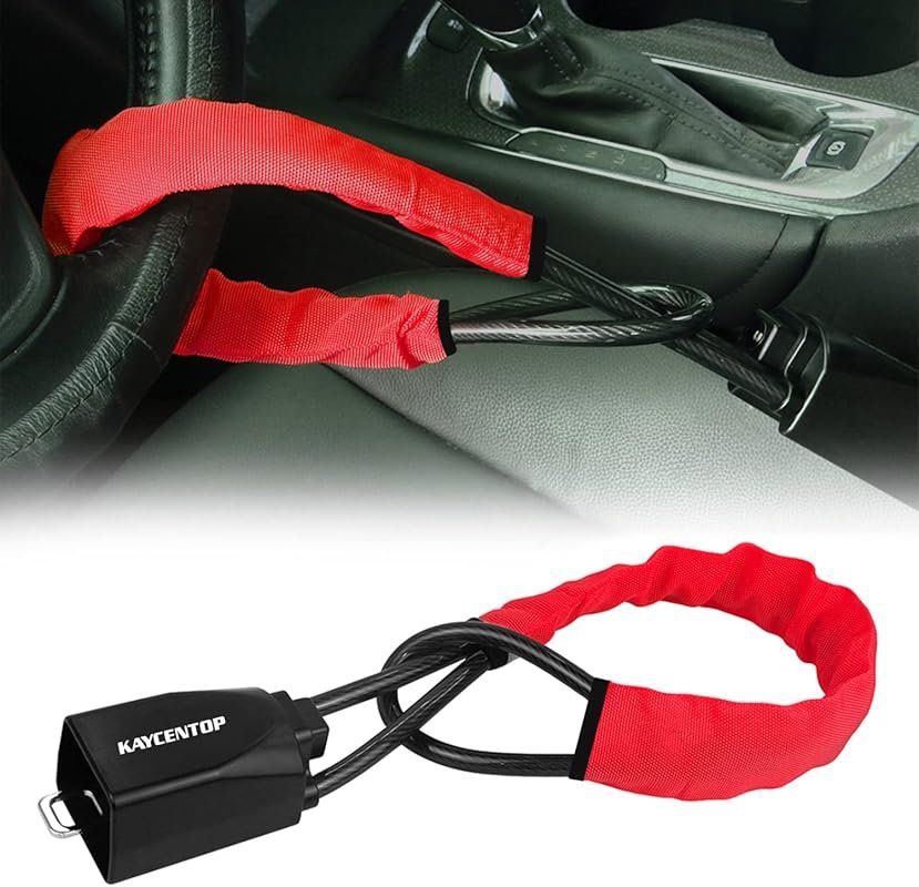KAYCENTOP Red Steering Wheel and Seat Belt Lock with 17-Inch Length fo