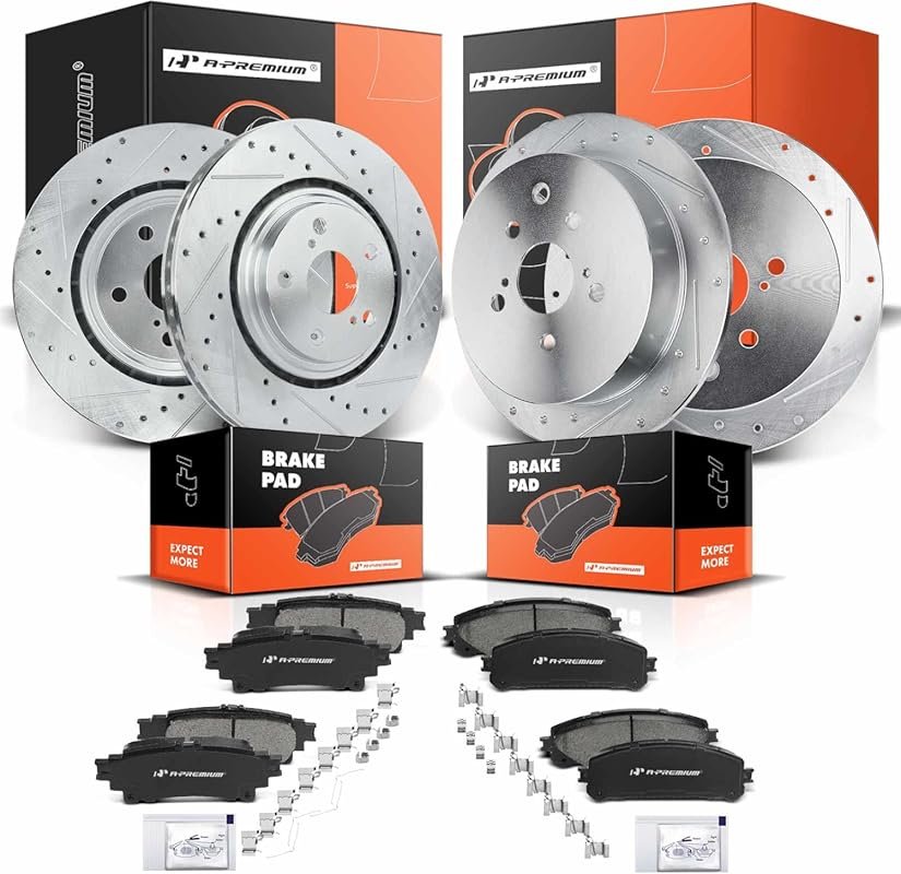 A-Premium Front and Rear Drilled and Slotted Brake Rotors and Ceramic 