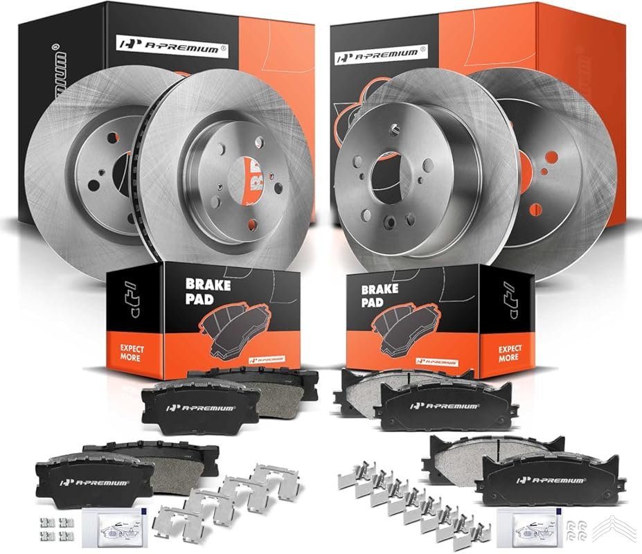 A-Premium Front Vented and Rear Solid Brake Rotors and Ceramic Pads Ki