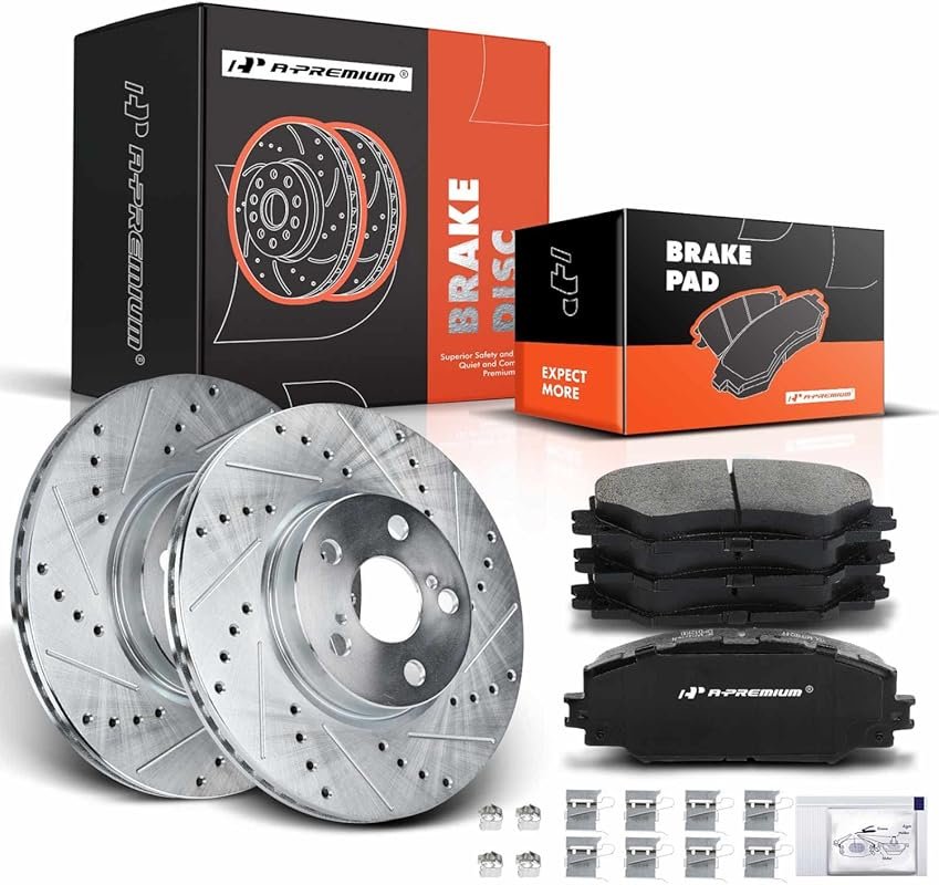 A-Premium Front Drilled and Slotted Brake Rotors and Ceramic Pads Kit 