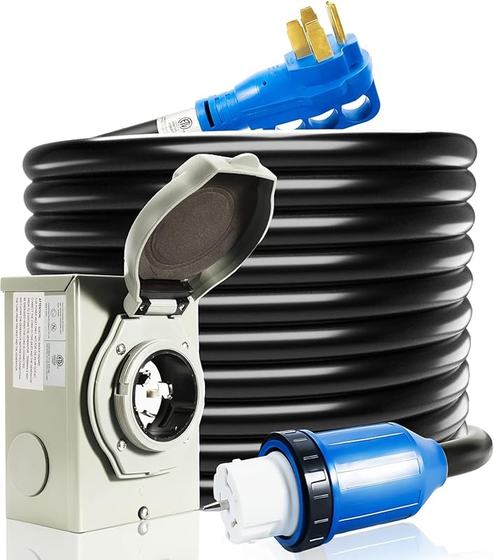 50 Amp Generator Cord and Power Inlet Box with 15-Foot Twist Lock Conn